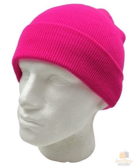 PLAIN FLURO BEANIE Hi Vis Unisex Winter Warm Hat Ski Party Costume Cap Knit