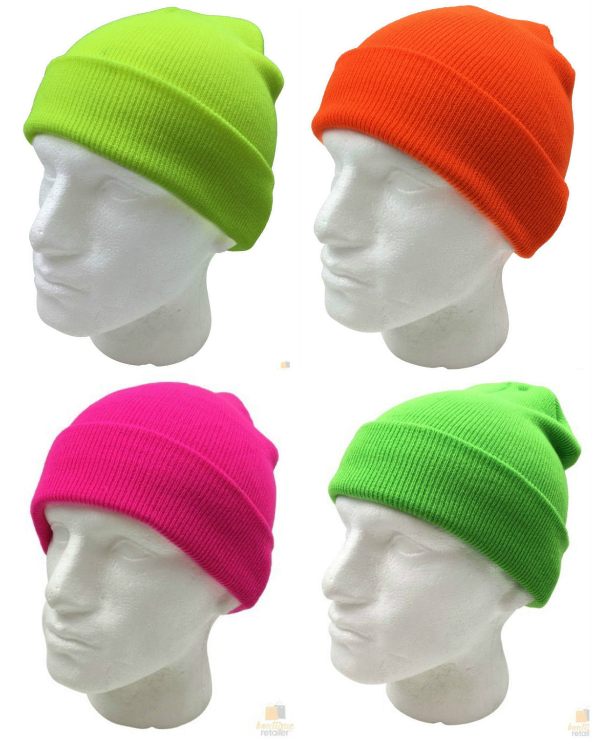 PLAIN FLURO BEANIE Hi Vis Unisex Winter Warm Hat Ski Party Costume Cap Knit - Fluro Orange