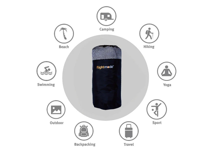 Microfibre Travel Towel Fast Drying Gym Sport Camping Swimming Hiking Workout - Grey