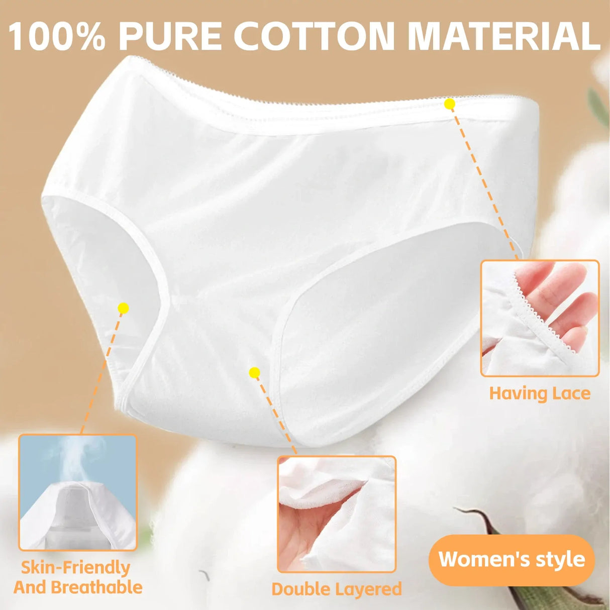 5pcs Womens Disposable Underwear Undies in L/XL (100% Cotton)