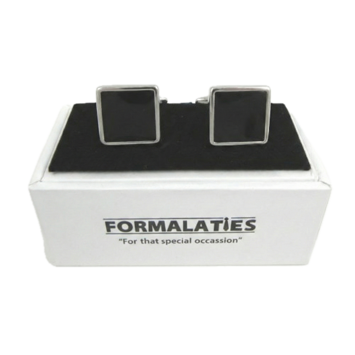 Formalaties Premium Luxury Square Cufflink Set in Black/Silver (Gift Boxed)