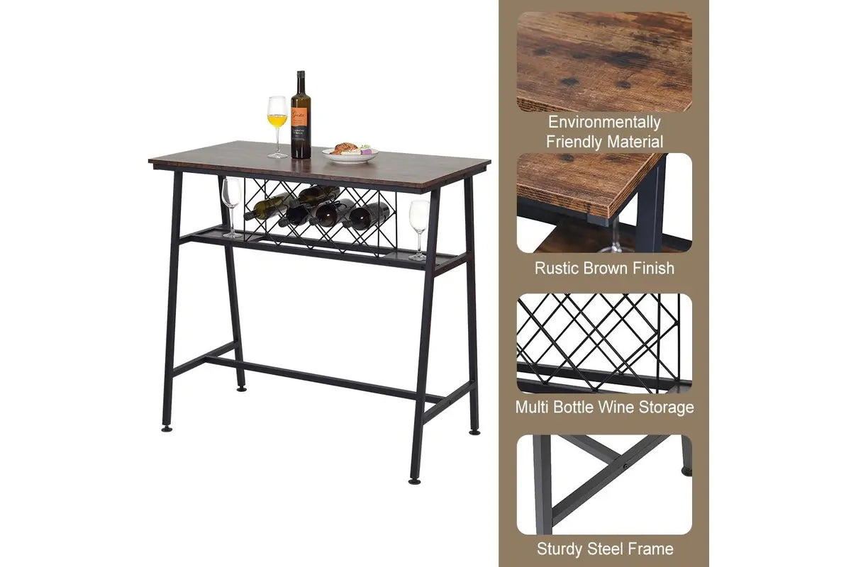 Viviendo Bar Table with Wine Storage Rack - Industrial Style