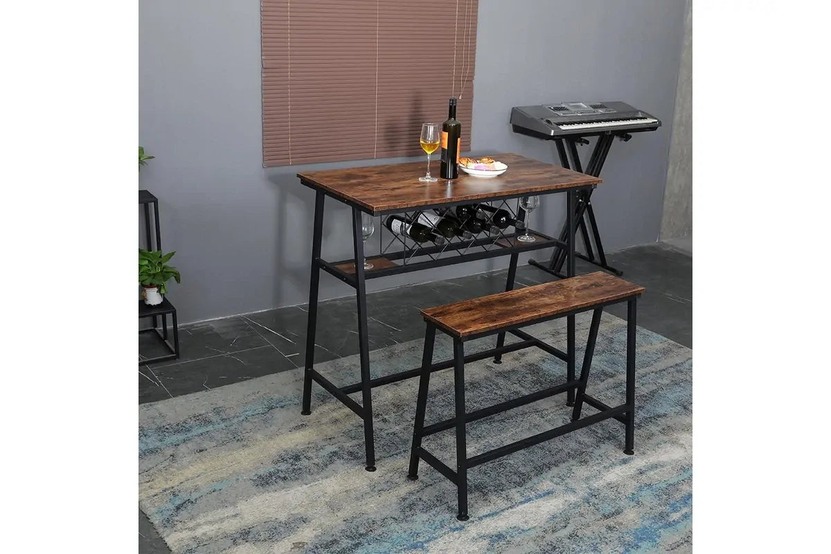 Viviendo Bar Table with Wine Storage Rack - Industrial Style