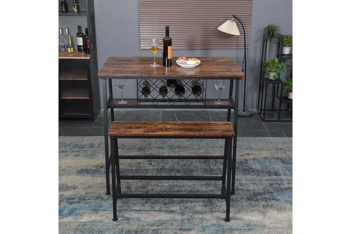 Viviendo Bar Table with Wine Storage Rack - Industrial Style