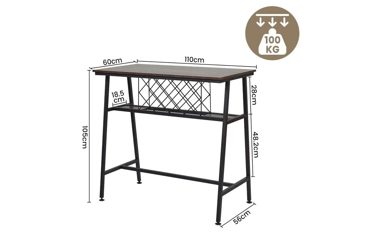 Viviendo Bar Table with Wine Storage Rack - Industrial Style