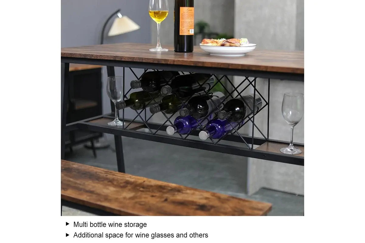 Viviendo Bar Table with Wine Storage Rack - Industrial Style