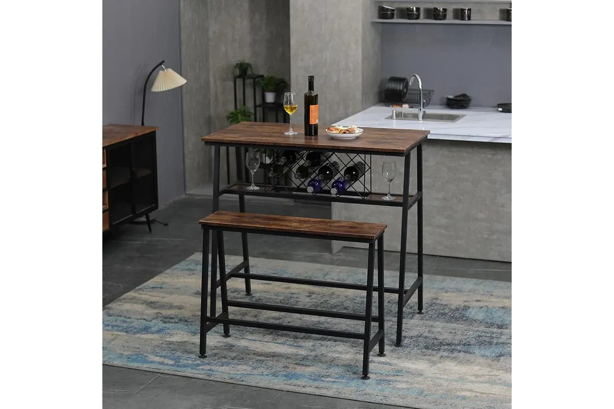 Viviendo Bar Table with Wine Storage Rack - Industrial Style