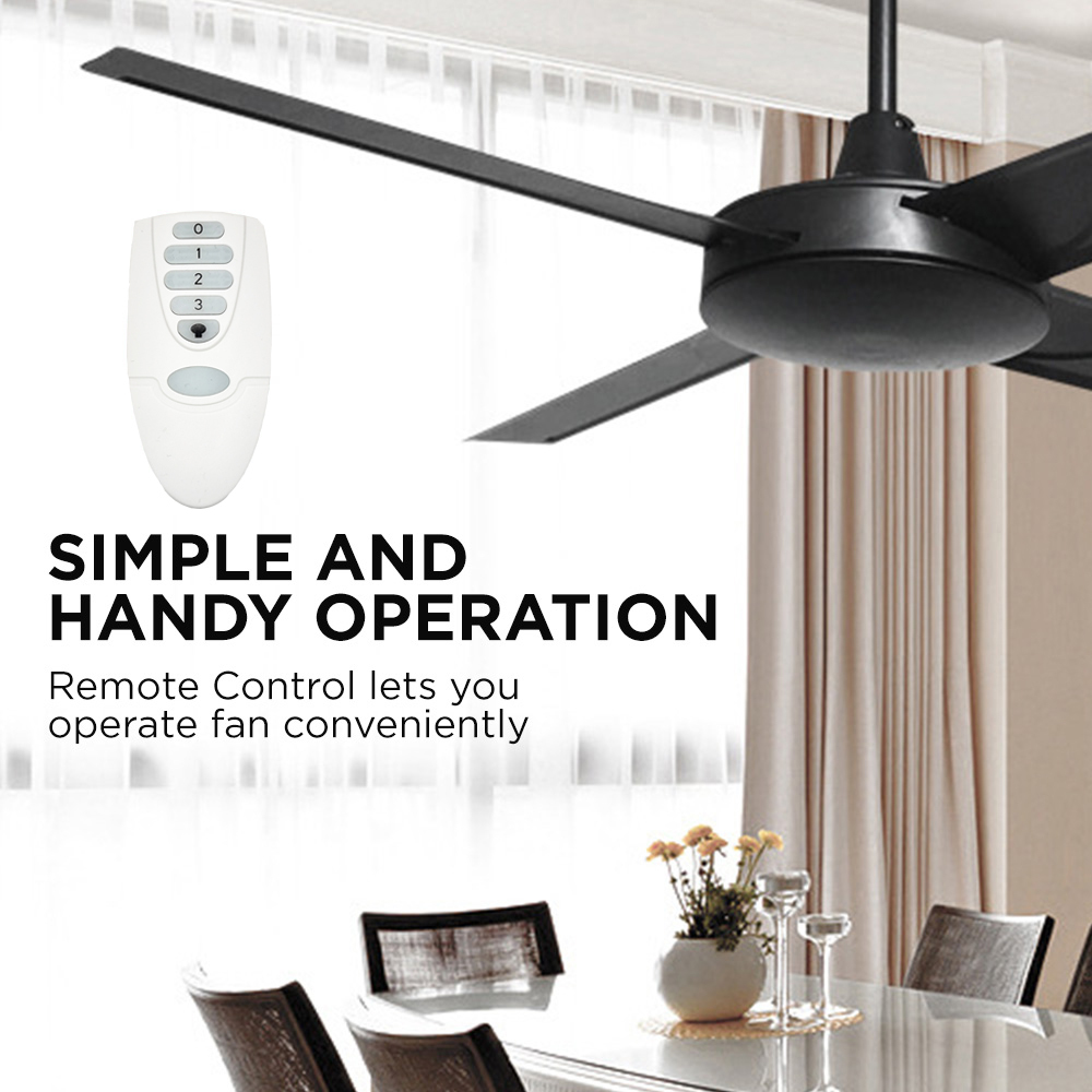 Viviendo 52 Inch 4 Blade Ceiling Fan 220-240V AC Motor with 3 Speed Remote - Black