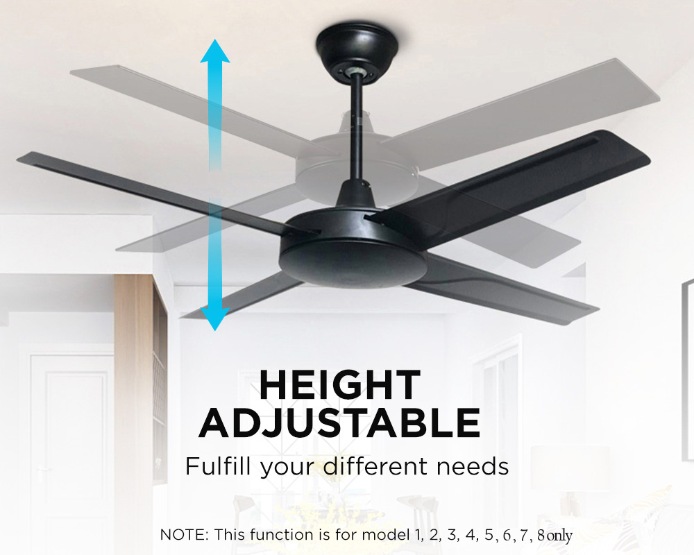 Viviendo 52 Inch 4 Blade Ceiling Fan 220-240V AC Motor with 3 Speed Remote - Black