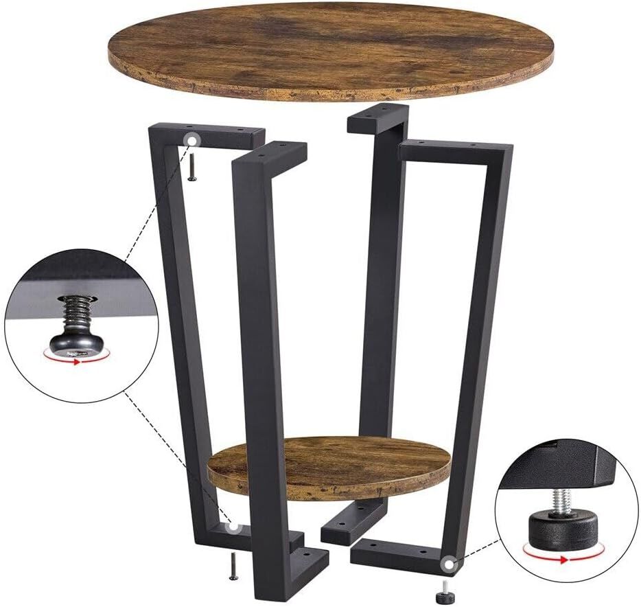 Viviendo Side Table Retro 2-Tier Wooden Industrial Style Round Coffee Table Living Room