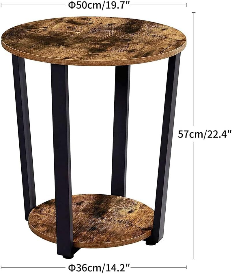 Viviendo Side Table Retro 2-Tier Wooden Industrial Style Round Coffee Table Living Room