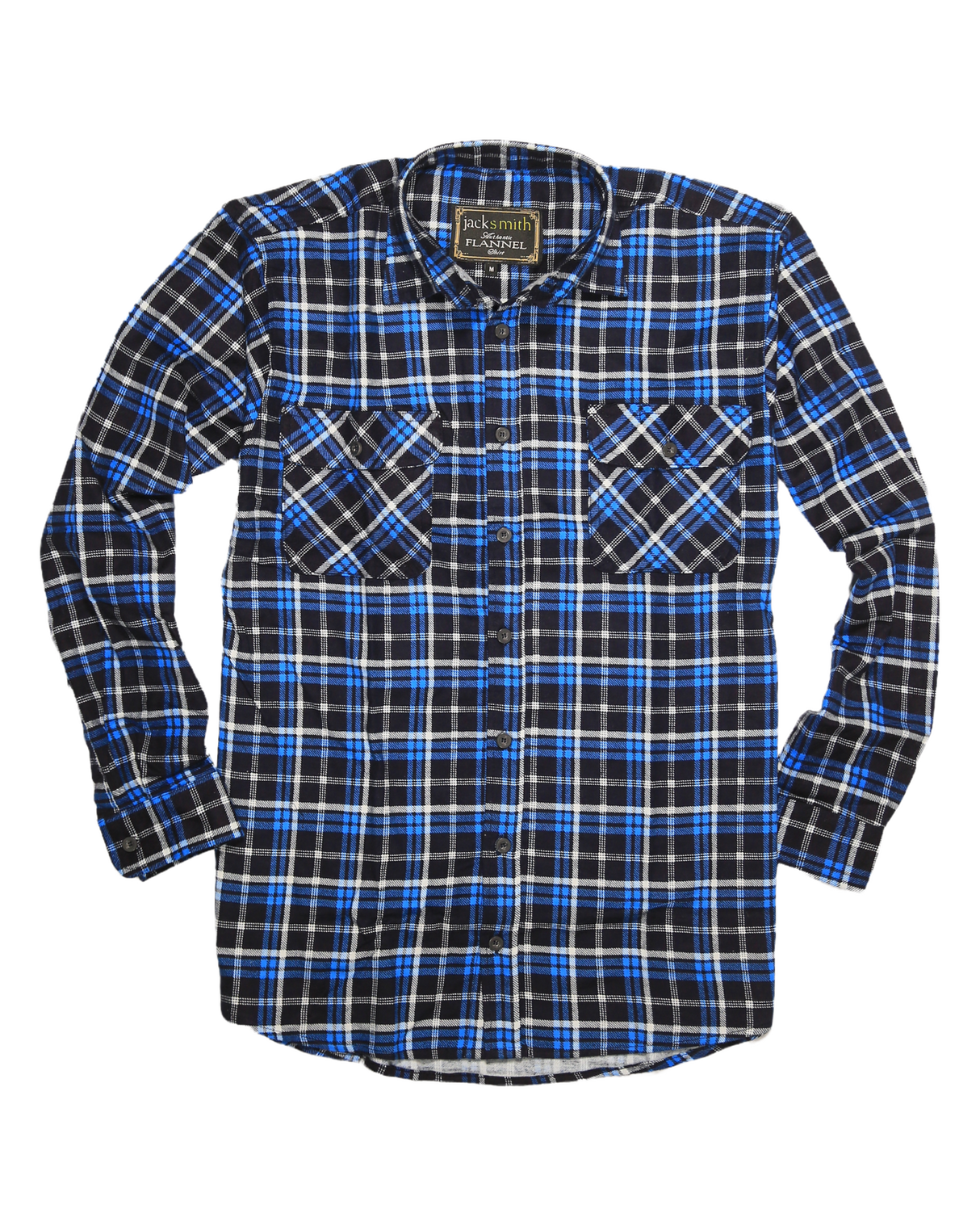 Mens Flannelette Long Sleeve Shirt 100% Cotton Check Authentic Flannel - Full Placket - Turquoise/Black