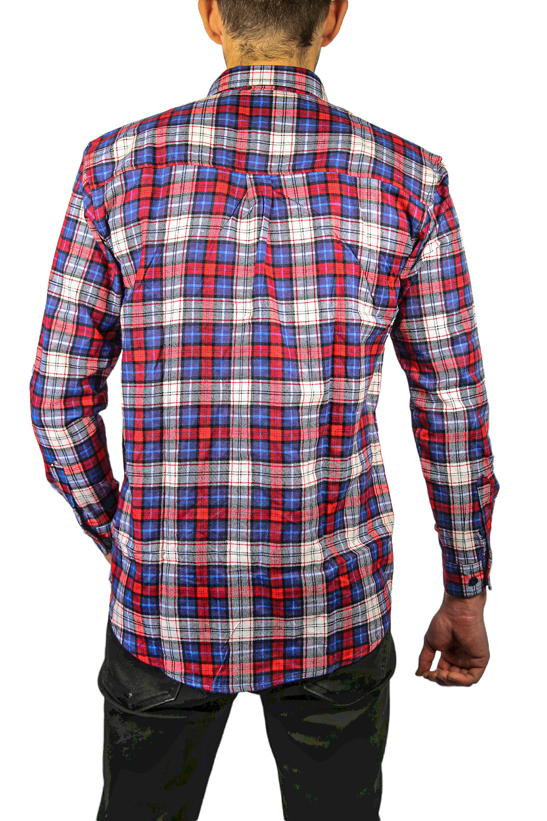 Mens Flannelette Long Sleeve Shirt 100% Cotton Check Authentic Flannel - Full Placket - Navy/Red/White