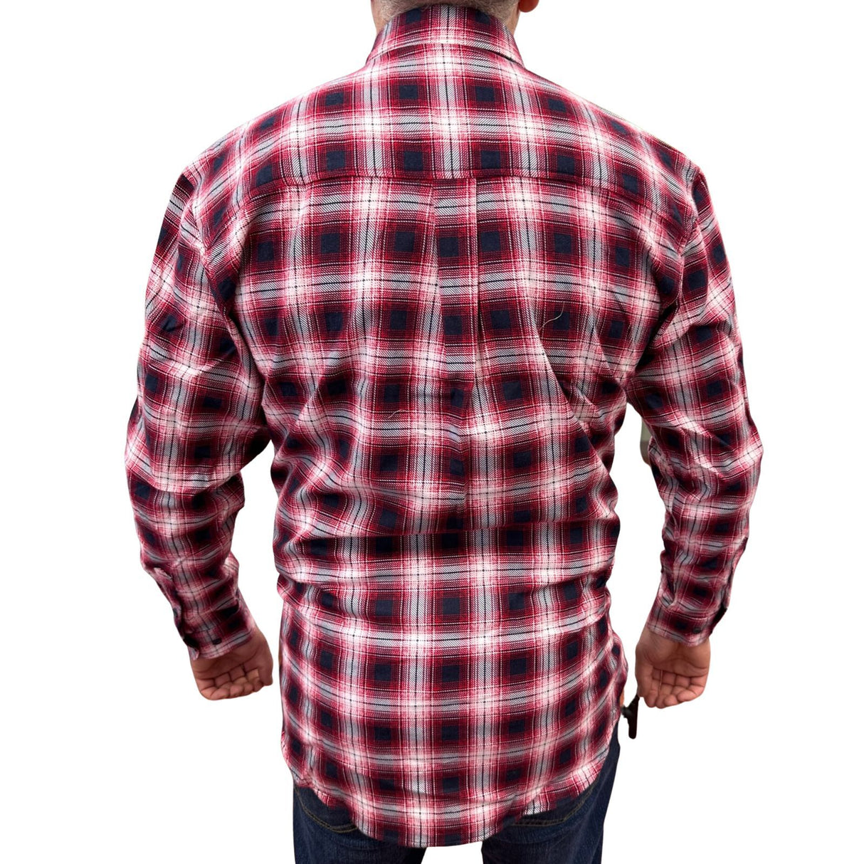 Mens Flannelette Long Sleeve Pullover Shirt 100% Cotton Flannel - Half Placket - Red/Black/White
