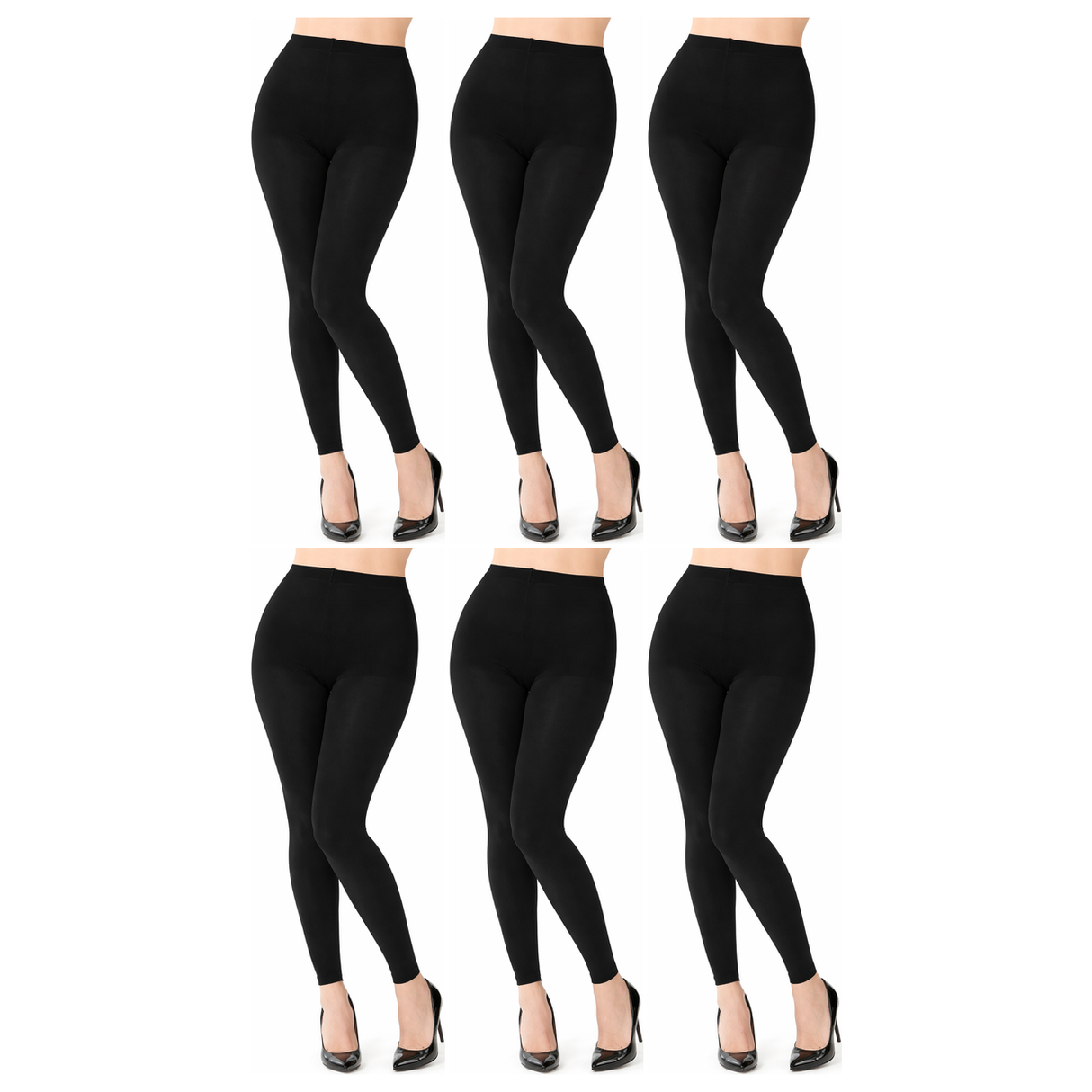 6x Womens Black Footless Tights Bulk Pack - Fluro Bright Stretch Polyester Hosiery (Dance/Party Costume)