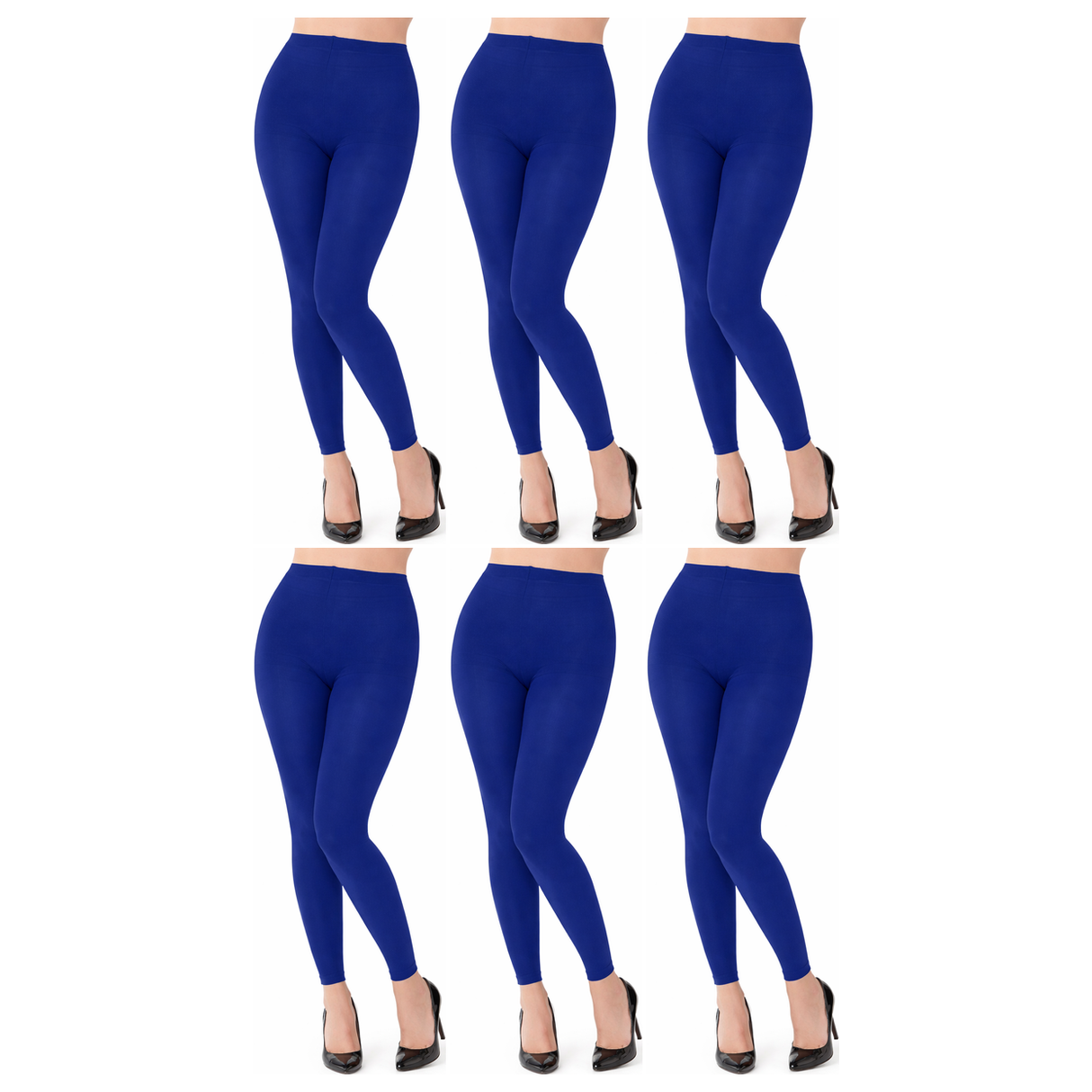 6x Womens Blue Footless Tights Bulk Pack - Fluro Bright Stretch Polyester Hosiery (Dance/Party Costume)