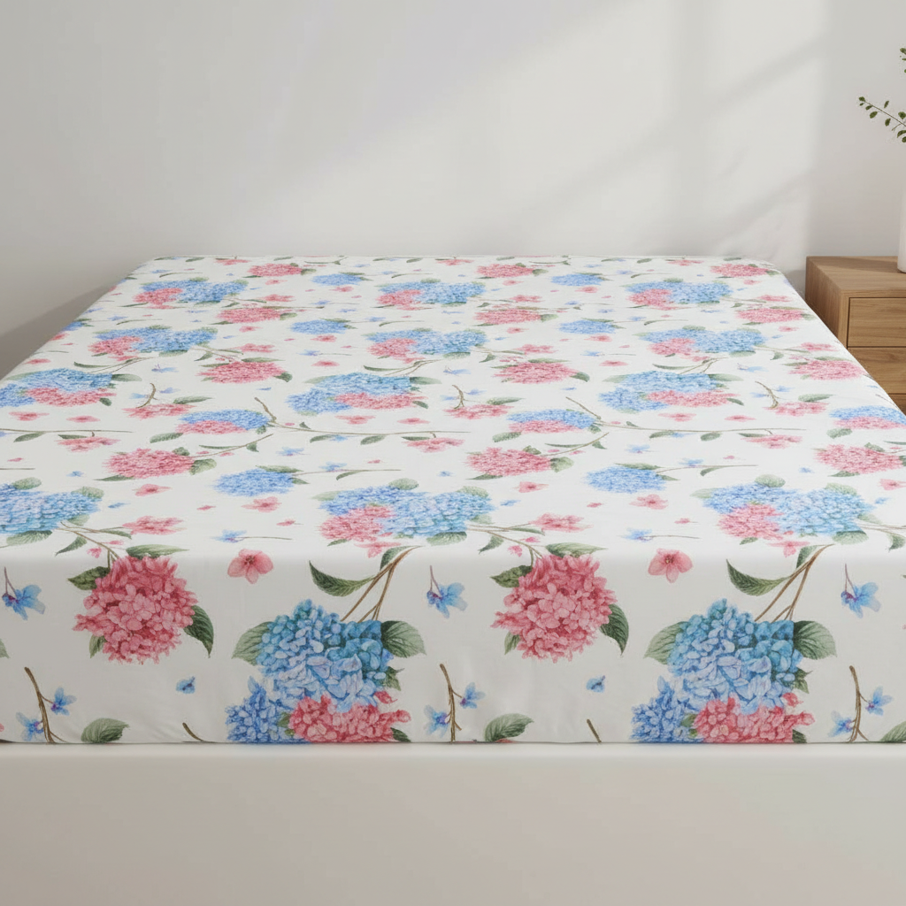 Meadow Bouquet Double Comforter Set w/ Fitted Sheet & 4 Pillow Covers - Pink/Blue (6 Piece Set)