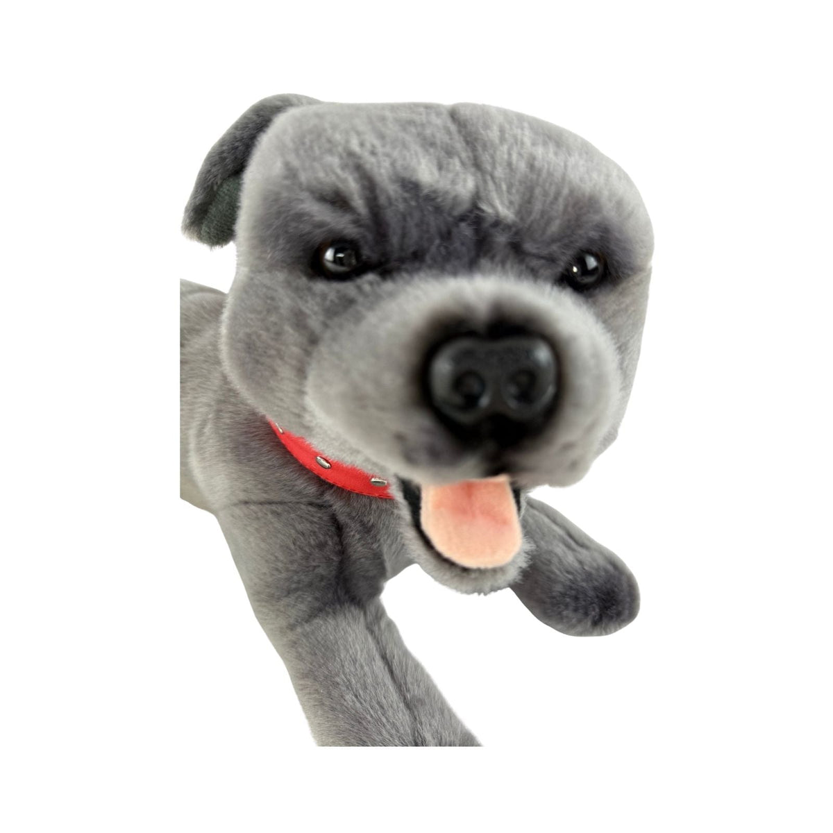 Bocchetta Flint 35cm Lying Staffy Plush Toy - Grey (Realistic Stuffed Animal Dog Gift)