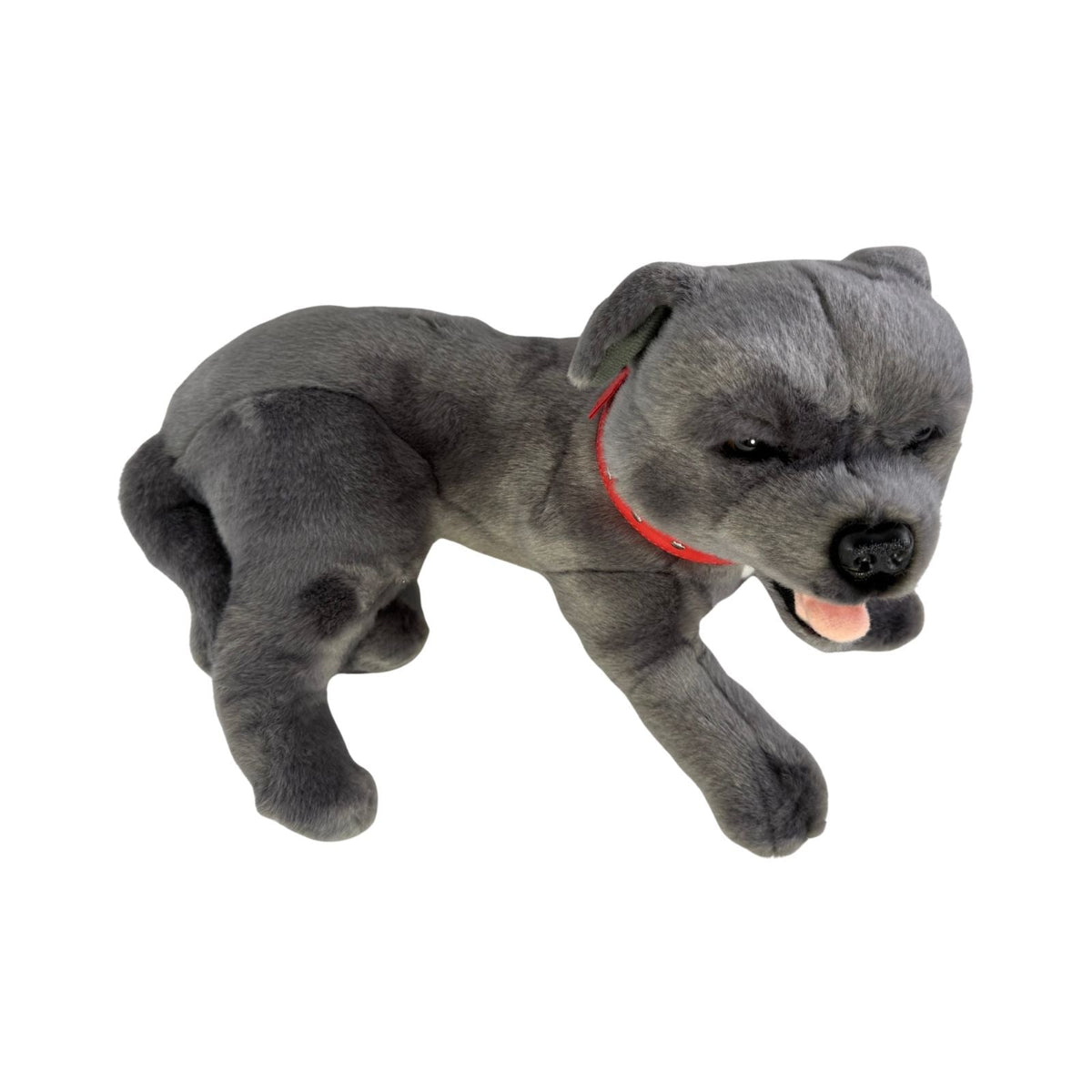 Bocchetta Flint 35cm Lying Staffy Plush Toy - Grey (Realistic Stuffed Animal Dog Gift)