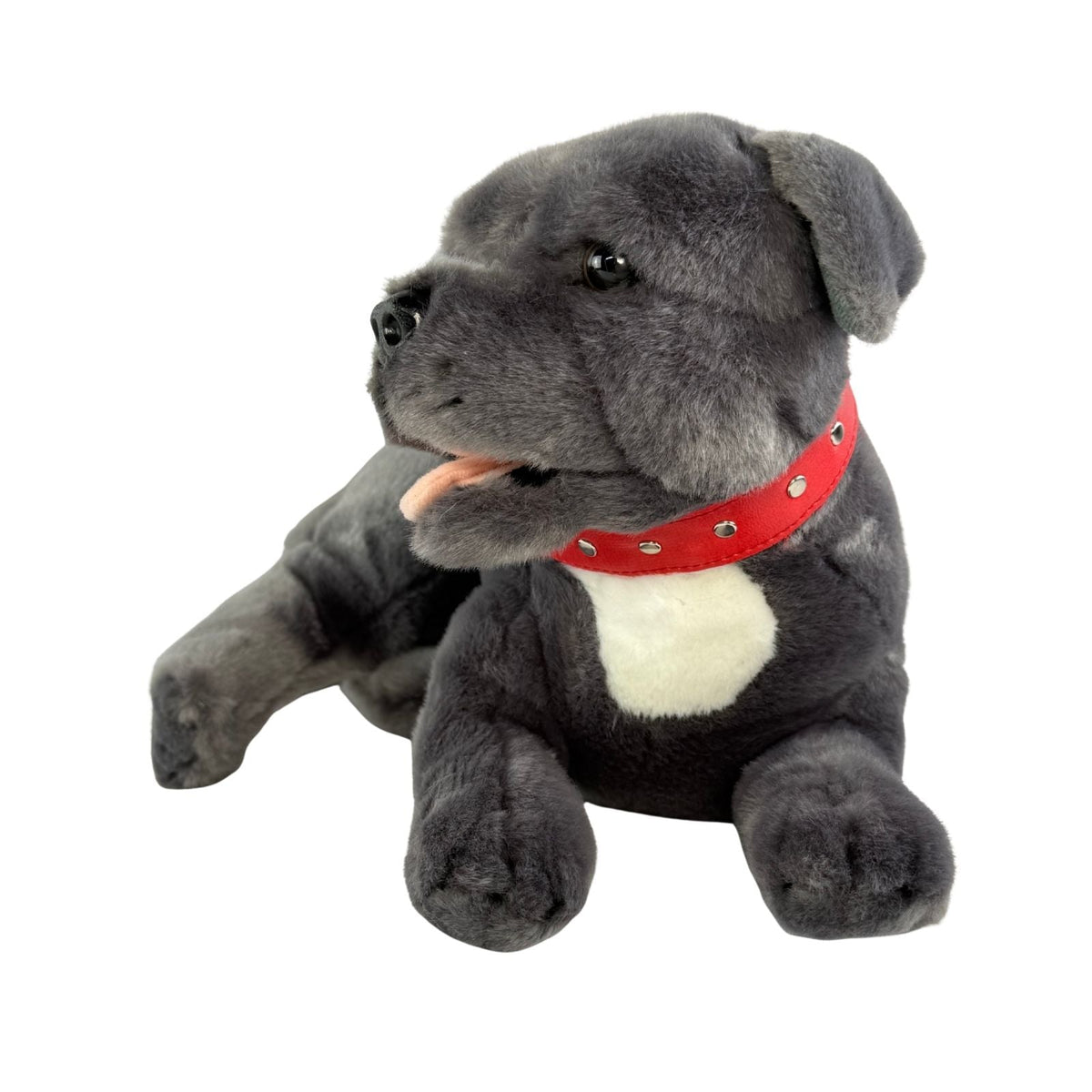 Bocchetta Flint 35cm Lying Staffy Plush Toy - Grey (Realistic Stuffed Animal Dog Gift)
