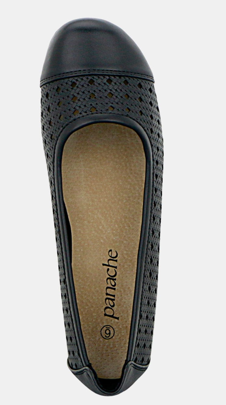 Panache Womens Minns Casual Shoes w/ Slight Heel Bump in Black