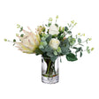 40cm Protea & Rose Mixed Artificial Flower Plant Bunch Arrangement in Glass