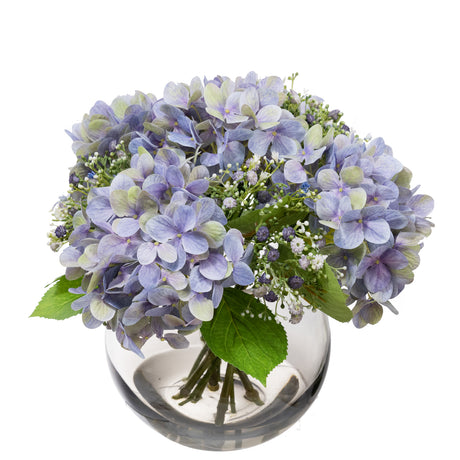 28cm Hydrangea Arrangement in Fish Bowl Artificial Flowers Decor