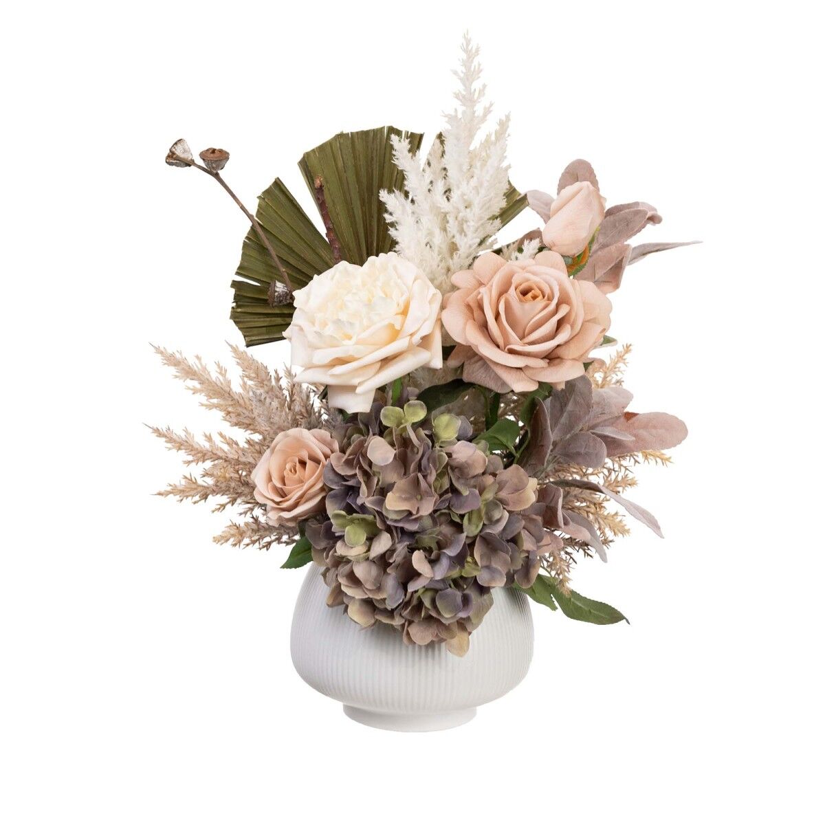 48cm Dried Look Floral Flower Plant - Dry Arrangement - Pastel Colours (Oval Pot)