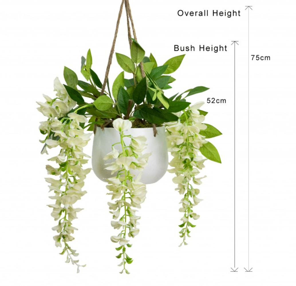 75cm Wisteria in Hanging Pot Artificial Plant Flower Décor Hanging Planter-Cream