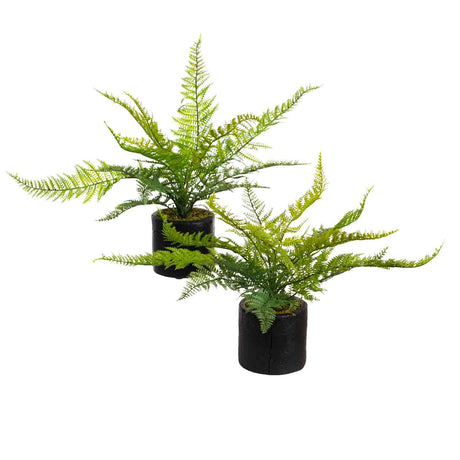 Set of 2 Leather Fern in Pot Potted Artificial Flower Green Plant