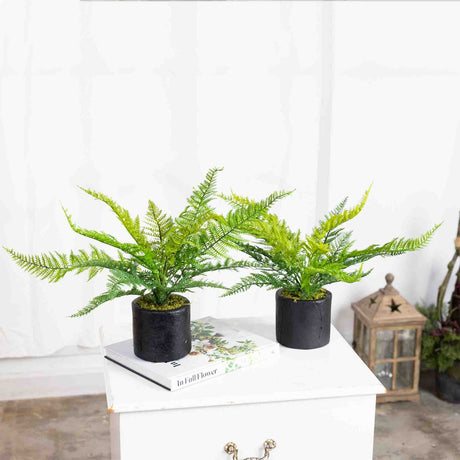 Set of 2 Leather Fern in Pot Potted Artificial Flower Green Plant