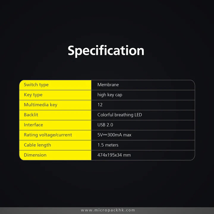 Wired Rainbow Backlit Gaming Keyboard with Splash Proof Design