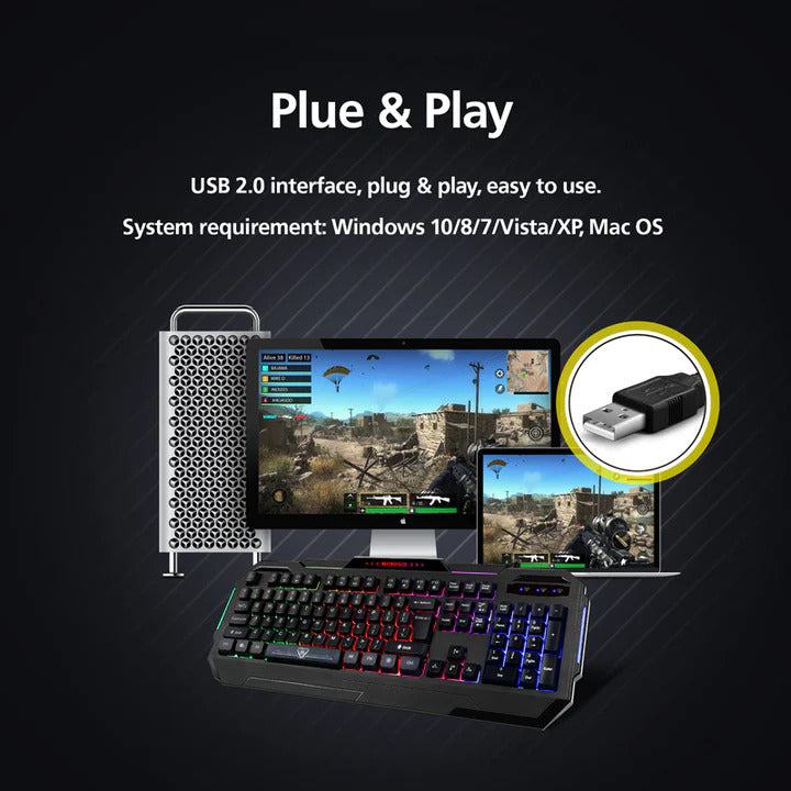 Wired Rainbow Backlit Gaming Keyboard with Splash Proof Design