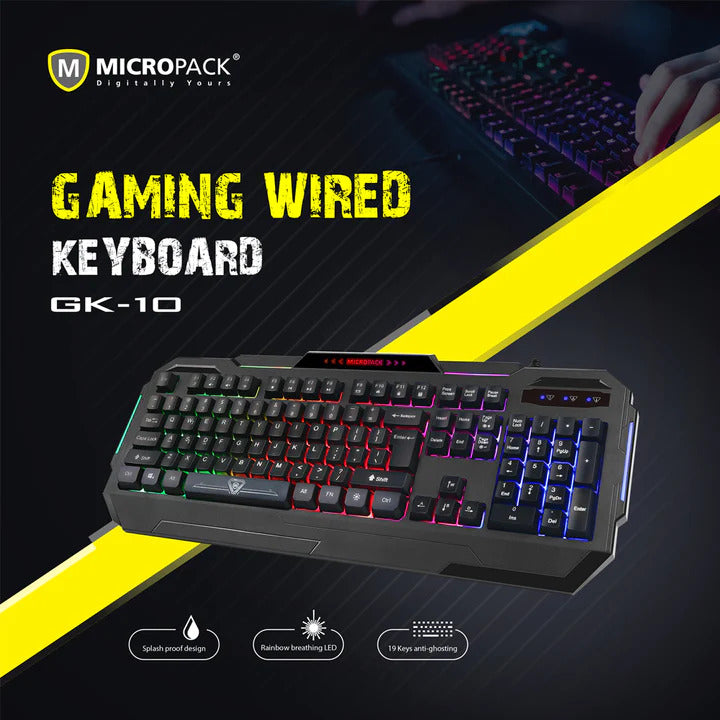 Wired Rainbow Backlit Gaming Keyboard with Splash Proof Design