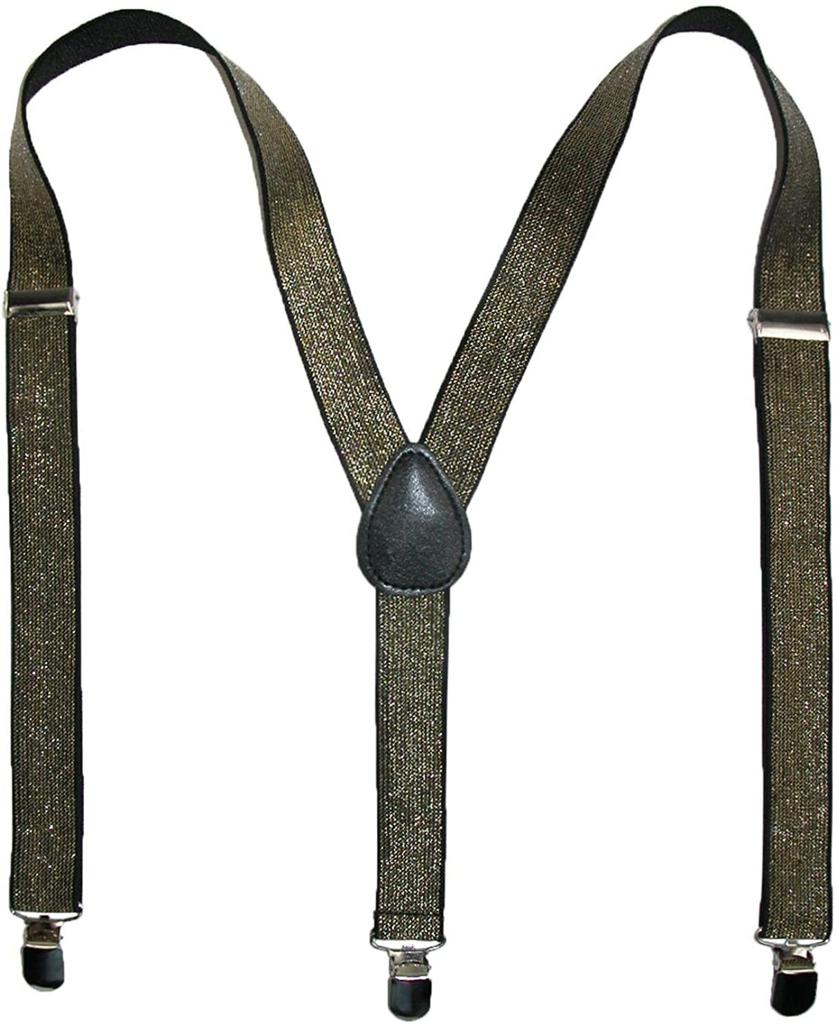 GLITTER SPARKLE SUSPENDERS Braces Clipon Elastic Y-Back Slim Adjustable - Gold (Glitter)