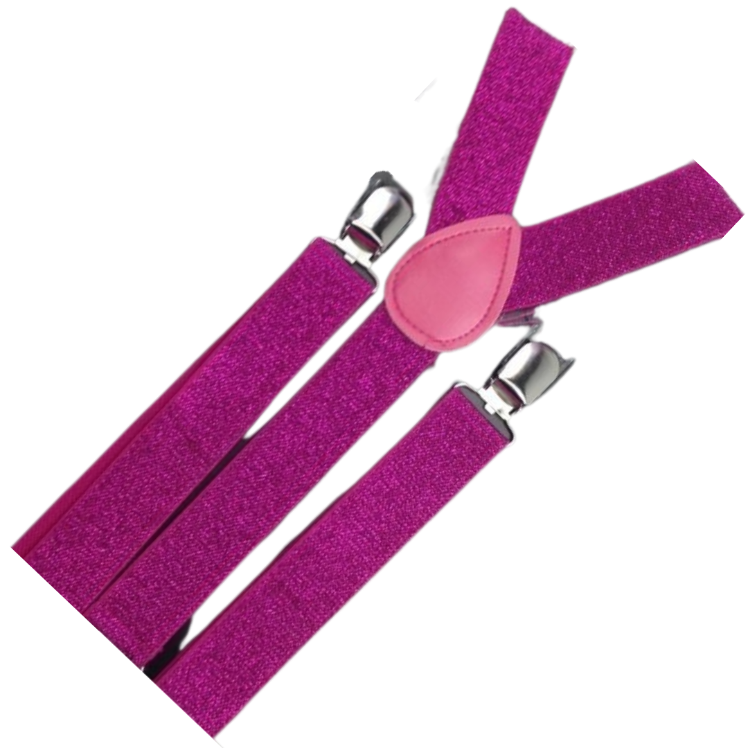 GLITTER SPARKLE SUSPENDERS Braces Clipon Elastic Y-Back Slim Adjustable - Hot Pink (Glitter)
