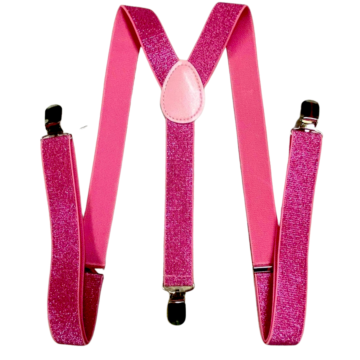 GLITTER SPARKLE SUSPENDERS Braces Clipon Elastic Y-Back Slim Adjustable - Hot Pink (Glitter)