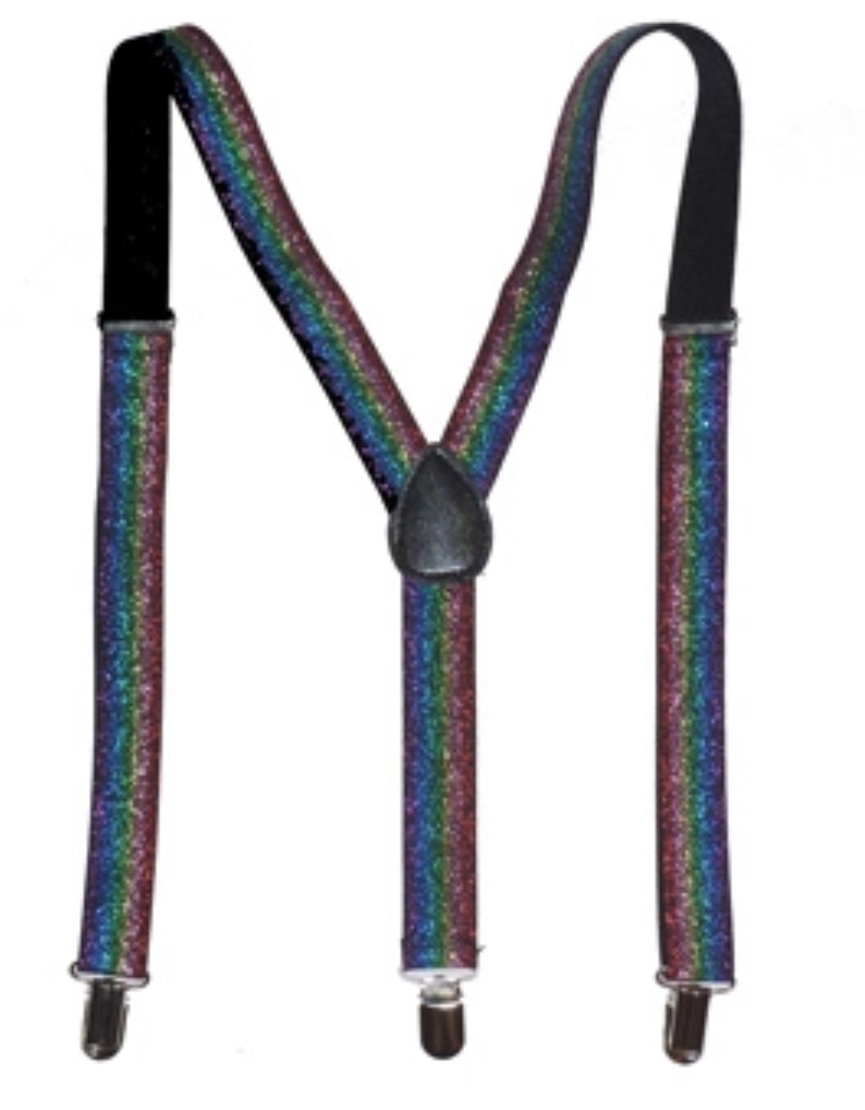 GLITTER SPARKLE SUSPENDERS Braces Clipon Elastic Y-Back Slim Adjustable - Rainbow (Glitter)
