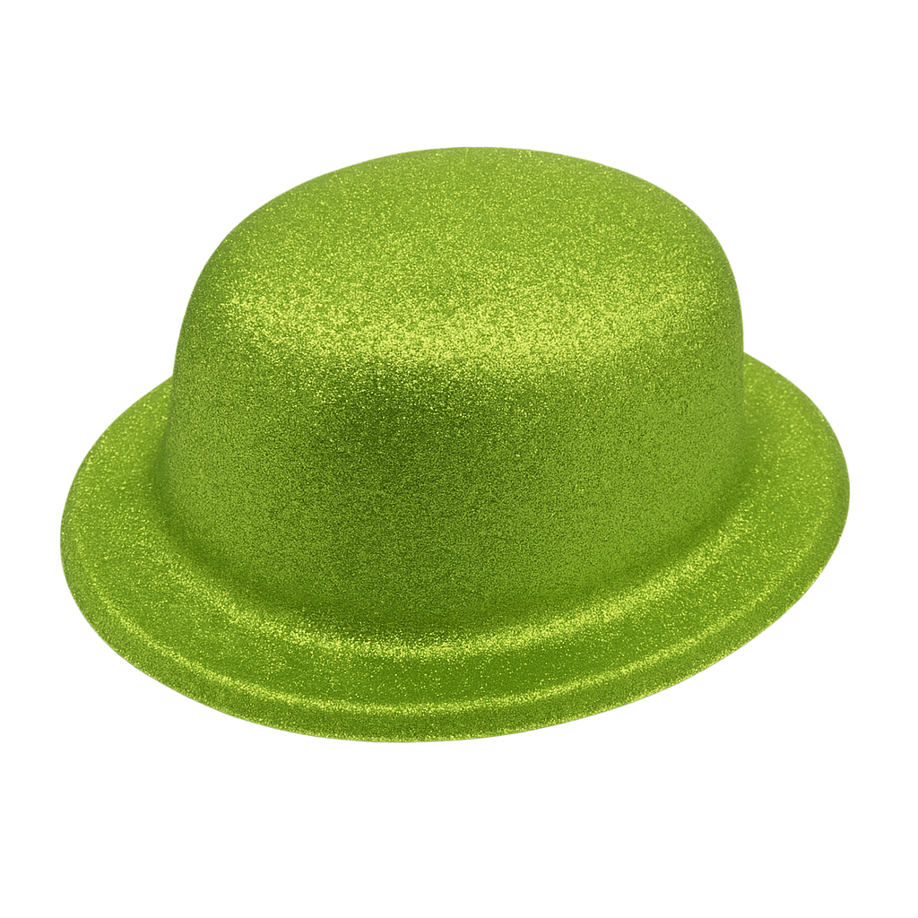 GLITTER BOWLER HAT Fancy Party Plastic Costume Cap Fun Dress Up Sparkle - Lime Green