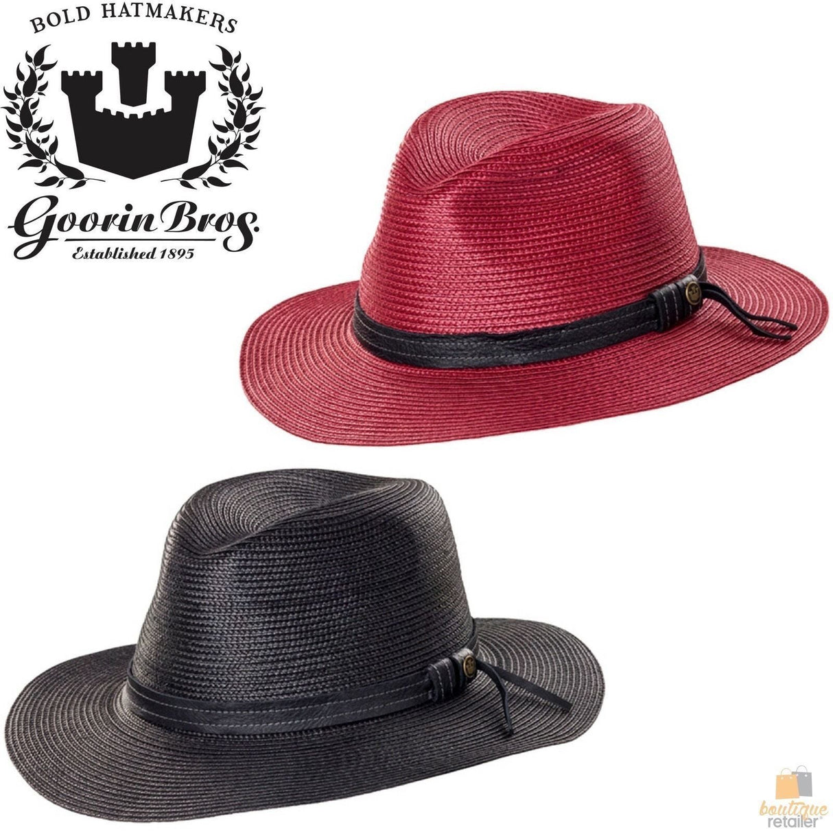 GOORIN BROTHERS Dawn Summer Braid Fedora Hat Cap Bros 100-9217 Wide Brim - Red