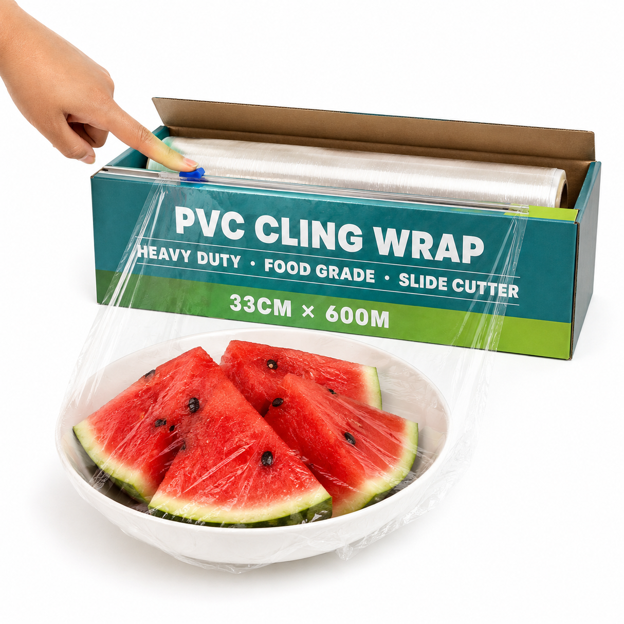 6x 600 Meters Cling Wrap Food-Grade Plastic Covering w/ Built-in Cutter (33cm x 600m)