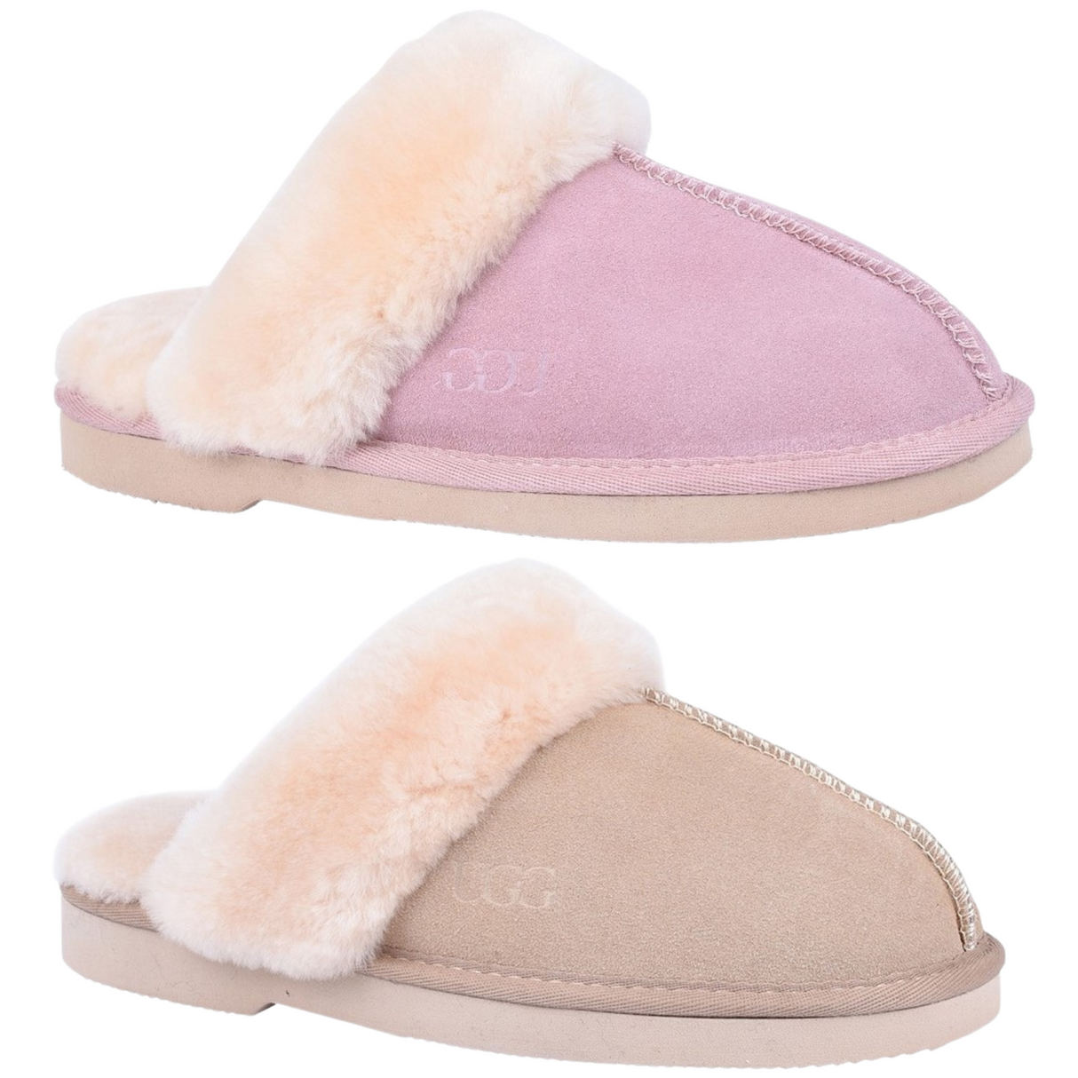 GROSBY Doe Womens Moccasin Sheepskin Slipper UGG Scuff Slip On Moccasins Ladies - Beige
