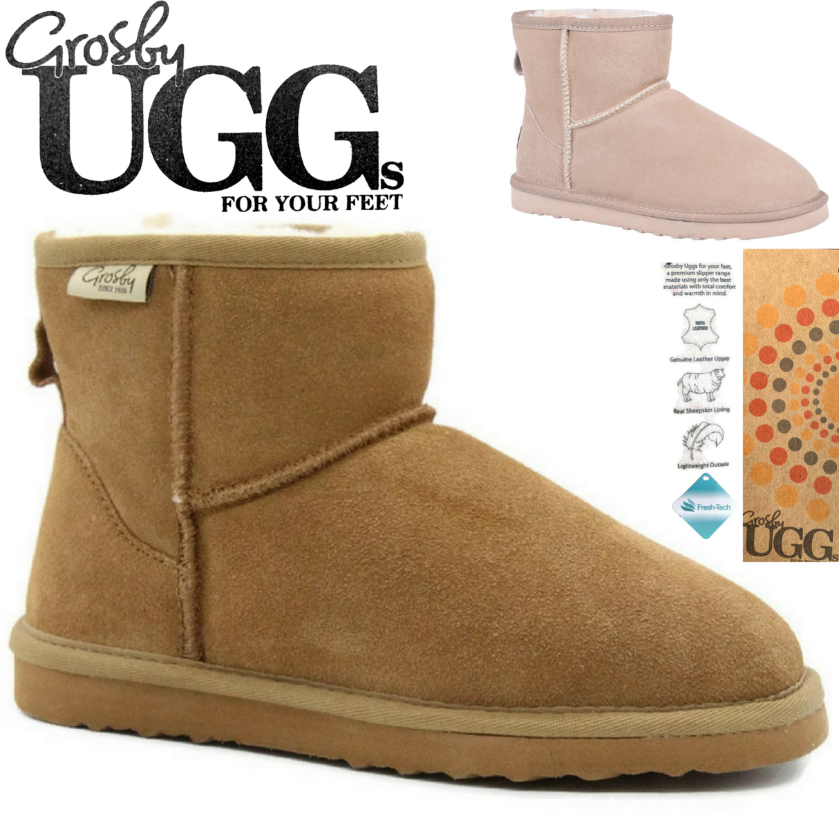 GROSBY Jillaroo Womens UGG Boots Genuine Sheepskin Suede Leather Moccasins - Beige