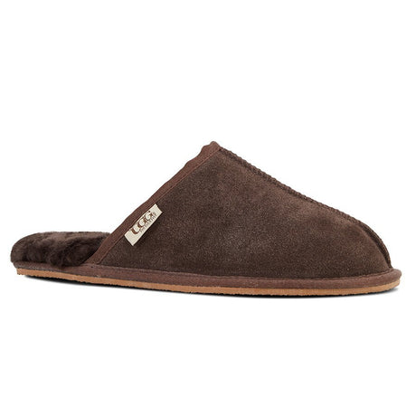 GROSBY Buck UGG Mens Sheepskin Slippers Scuff Slip On Leather Moccasins - Chocolate