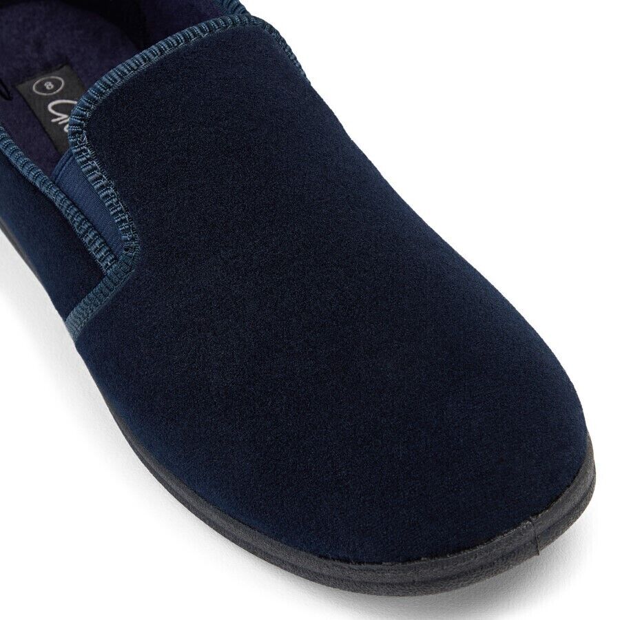 GROSBY Percy Mens Slippers - Navy Blue (Casual Slip-On Indoor/Outdoor Shoes)