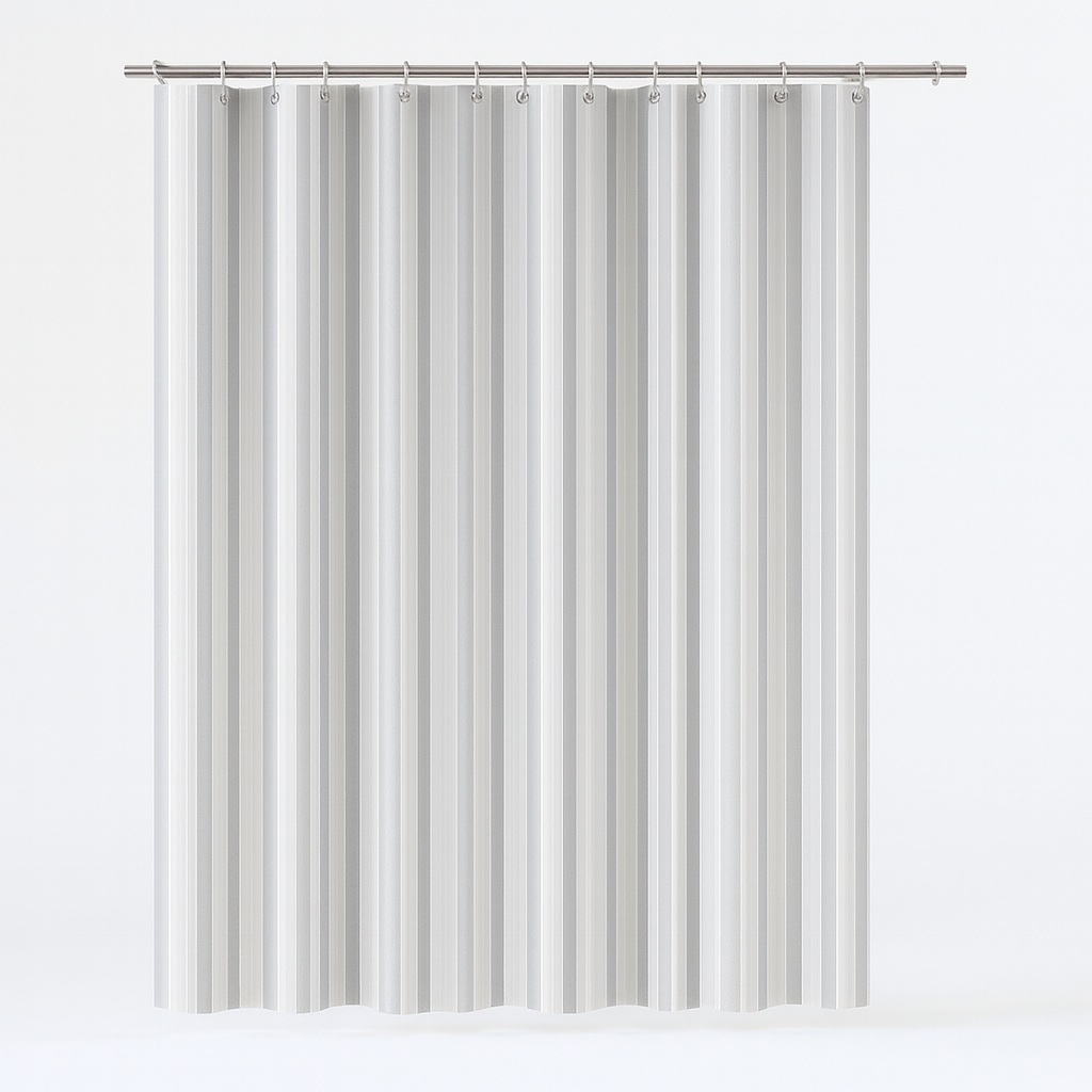 Jacquard Polyester Shower Curtain in White Stripe – 180x180cm with Rings
