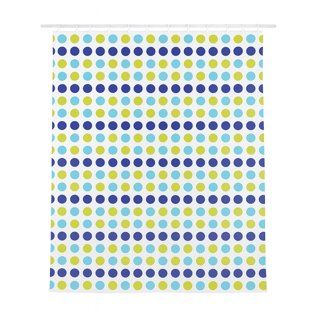 Shower Curtain in Blue and Green Polka Dot Print – 180 x 180cm Polyester