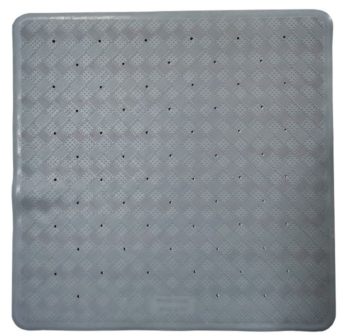 Square Rubber Shower Mat 53 x 53cm Non-Slip Suction Cups Bathroom Safety - Grey