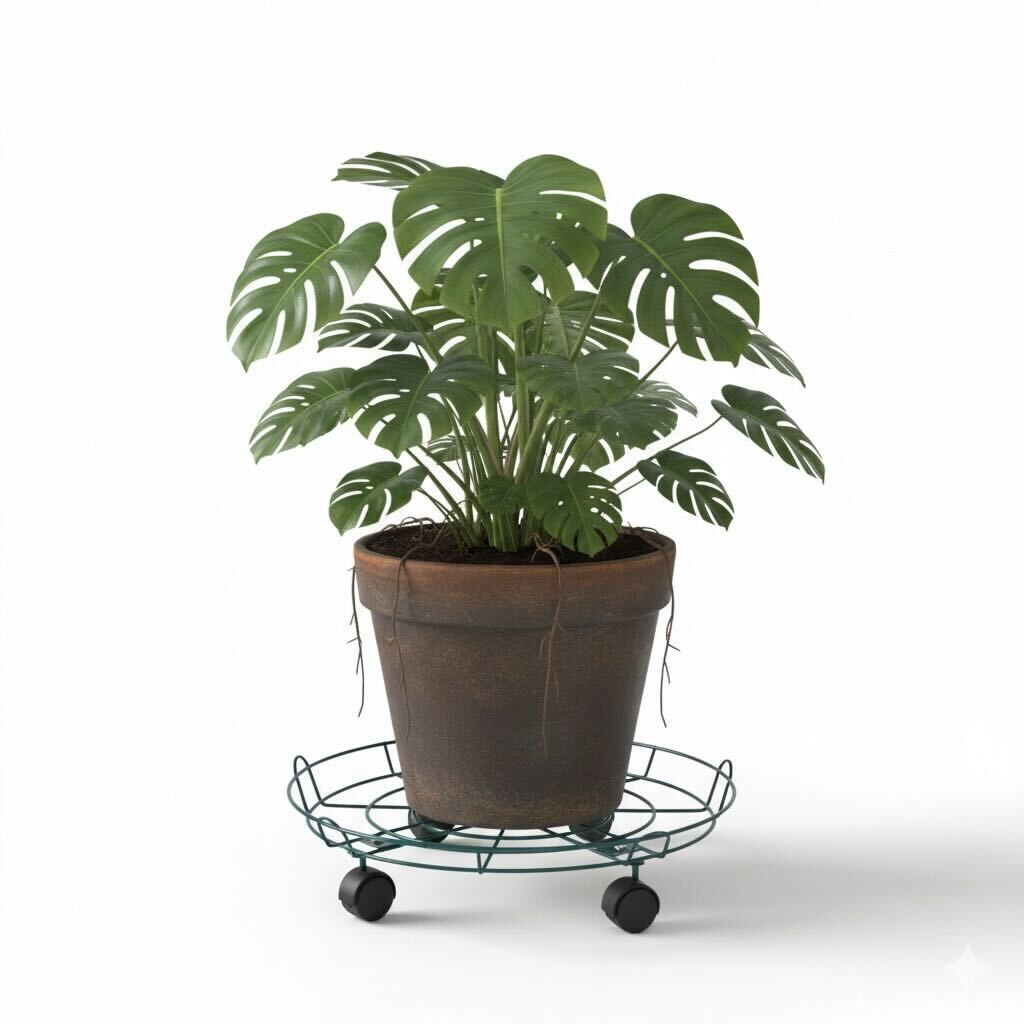 40cm Plant Pot Stand with Wheels Metal Garden Trolley Caddy Plate