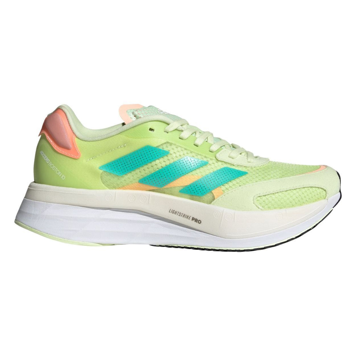 Adidas Womens Adizero Boston 10 Running Shoes - Lime/Mint/Orange (Athletic Sneakers)